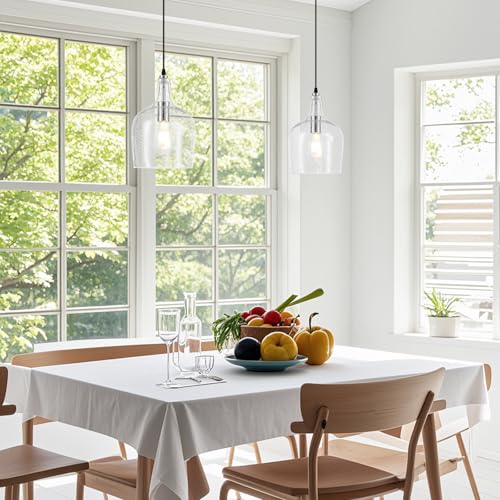 9” Chrome Seeded Glass Pendant Light Modern 1 Light Single Dome Pendent Lighting Fixtures for Kitchen Island Dining Room Hallway