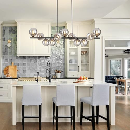 Linear Chandeliers for Dining Room 51.2" Large Sputnik Chandelier Pendant Lights Kitchen Island 11 Lights Dining Room Light Fixture Sputnik Modern Linear Globe Chandelier Black for Farmhouse Kitchen