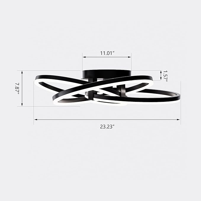 Maxax 3 Ring LED Ceiling Light Fixture, 23"W * 7.5"H, Circle Modern Semi Flush Mount Chandelier, AL Alloy Frame, 45W Dimmable, ETL, for Bedrooms, Living room, Kitchen, Entryway, Hallway, Matte Black