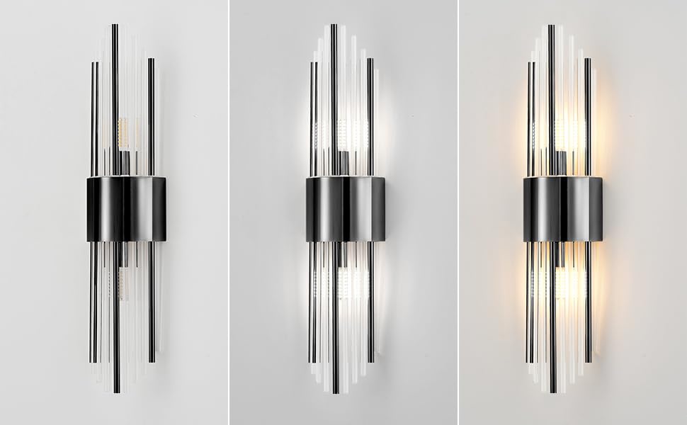 Modern Wall Sconce Titanium Black Metal with Clear Class Crystal Vanity Wall Sconce Lighting for Bedroom Living Room Bathroom Light Fixtures