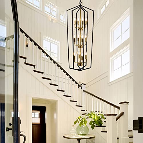 12 Light Lantern Tired Foyer Entryway Hanging Lights Farmhouse High Ceiling Pendant Lights Industrial Chandelier for Hall Foyer Entryway Living Room