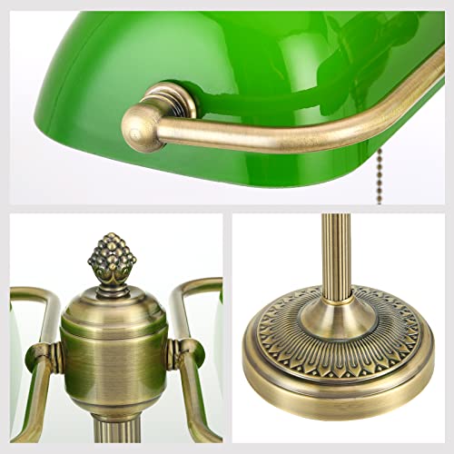 Green Double Head Glass Bankers Desk Lamp