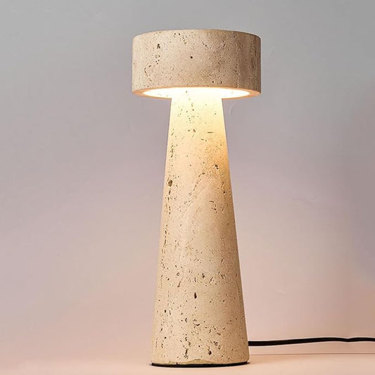 Japanese Table Light Wabi-Sabi Natural Stone Nightstand Table Lamp Adjustable Warm Desk Light Nordic 3-Color LED Vintage Yellow Travertine Bedside Bedroom Living Room Farmhouse Office