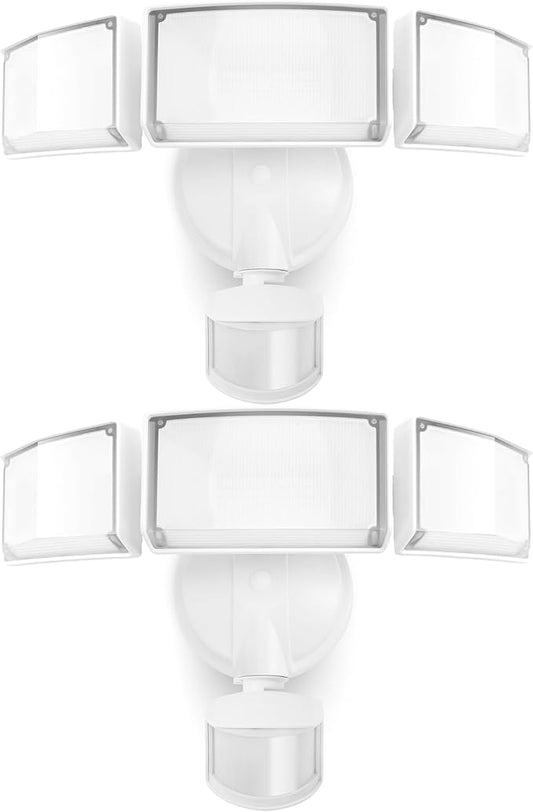 LUTEC 2 Pack 72W 7500LM LED Security Lights Motion Sensor Light Outdoor, 5000K Daylight, IP65 Waterproof, Dusk to Dawn, 3-Head Motion Detected Flood Light for Garage, Yard, Porch(White) - Aura Lighting
