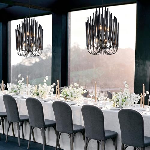 Black Wood Large Chandelier Industrial Hanging Light Fixture 21 Inch