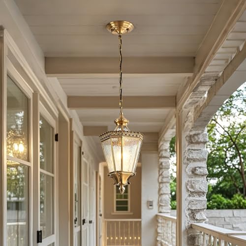Copper Outdoor Pendant Light 19.3" H Brass Exterior Hanging Light Fixtures Waterproof Anti