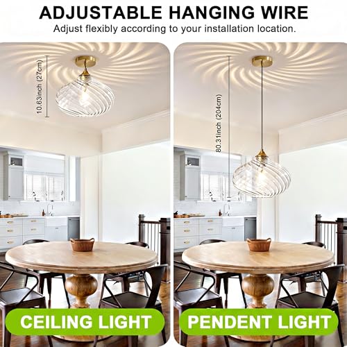 11in Gold Pendant Lights Kitchen Island with Clear Glass Shade 1Pack