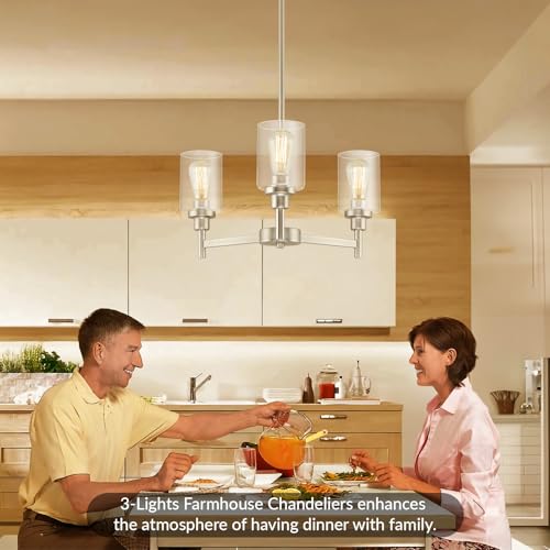 3 Light Brushed Nickel Chandeliers for Dining Room Light Fixture Over Table