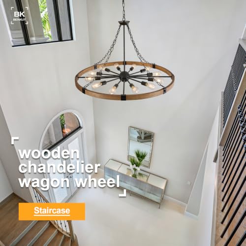 Farmhouse Wagon Wheel Chandelier 43" Oak Rustic Chandeliers 12