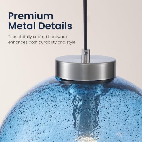 11.8" Coastal Blue Globe Seeded Glass Kitchen Island Pendant Light
