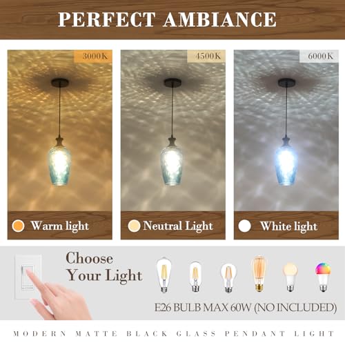 Blue Glass Pendant Lights Kitchen Island (2 Count)