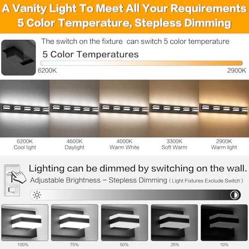 5 Lights Bathroom Light Fixtures Modern Bathroom Lights Over Mirror Black Vanity Lights for Bathroom LED Light Fixture Restroom 5 Color Temperature Adjustable 5CCT ETL Listed