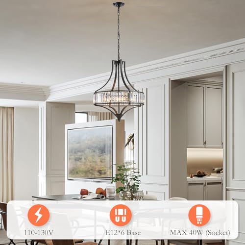 Crystal Chandeliers for Dining Room Rustic Farmhouse Chandelier with Round Metal Shade 6