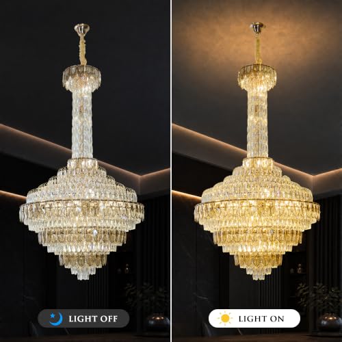 39 Inch Large Crystal Chandelier Gold Modern Light Fixture