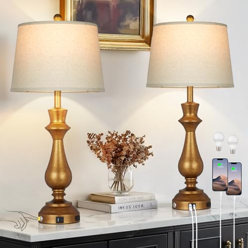 Retro Gold Table Lamps Set of 2 for Living Room (2 Count)