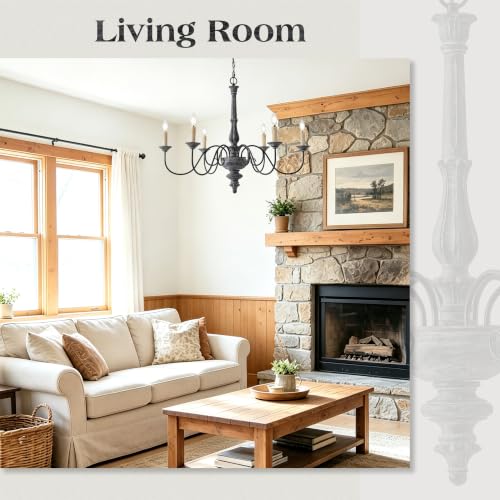 6 Light French Country Chandelier Rustic Wooden Chandelier Light Fixture for Dining Room