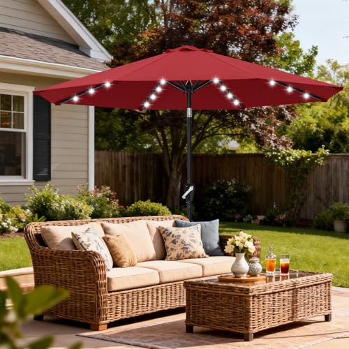 Solar Led Patio Umbrella with 32 Lights 9FT