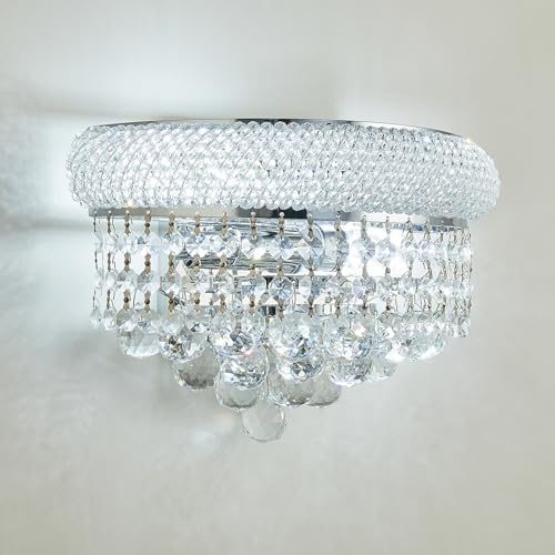 2 Lights Empire Crystal Wall Sconce Light for Living Room Dining Room Bathroom Vanity Mirrors Hallway Bedroom Closet Stairway