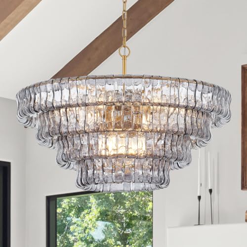 Dia 35.75 Inches Modern Smoke Gray Glass Chandelier for Dining Room