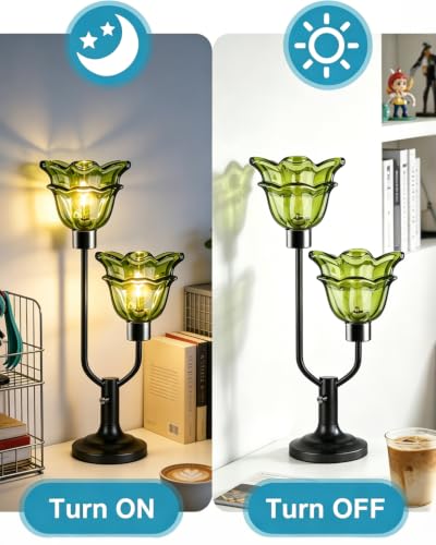 Green Mid Century Modern Flower Table Lamp for Bedroom Dimmable