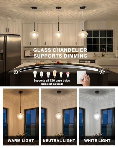 Black Pendant Lights Kitchen Island with Ribbed Glass Shade (2 Count)