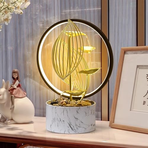 Qingyinge 15'' H Large Golden Tabletop Water Fountain with Led Light for Indoor Meditation Yoga Spa Room Decor