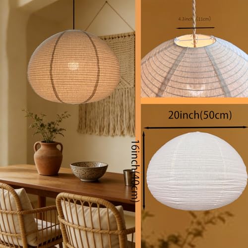 Large Hanging Lampshade 20INCH Linen lantern Pendant Light shade Oval Can replace paper lanterns Hanging Lantern Handmade Minimalist Decorations Suitable for Living room Hallway Bedroom