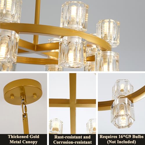 18 Inch Gold Crystal Wagon Wheel Chandelier with Crystal Shades