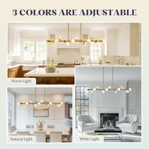 16 Light Gold Linear Alabaster Chandelier with Sputnik Globe Shades