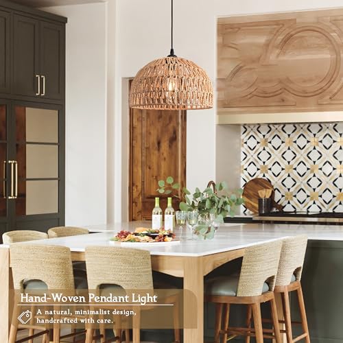 Brown Rattan Light Fixture 15ft Plug In Pendant Light Woven Pendant Light Boho Chandelier Wicker Pendant Light Boho Pendant Light Plug In for Dining Room Kitchen Island Bedroom