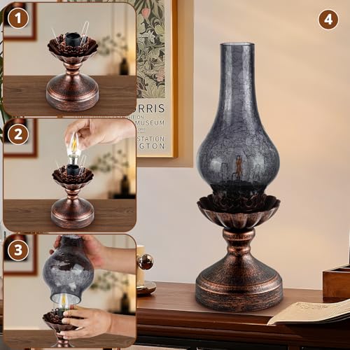 Vintage Table Lamp with Smoke Grey Crackle Glass Shade