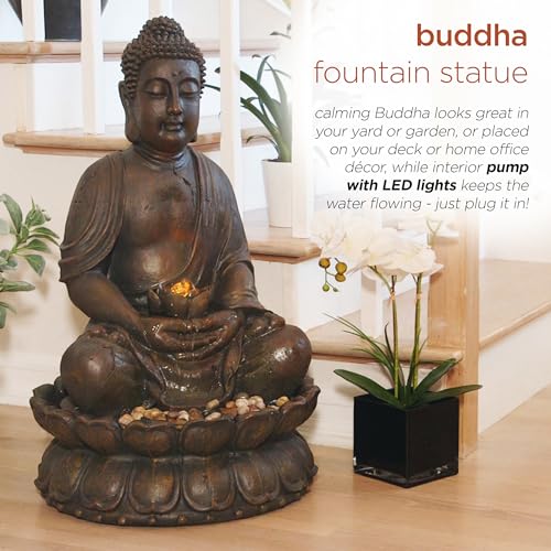 GEM122 Outdoor Floor Meditating Soothing Buddha Statue Waterfall Fountain for Garden