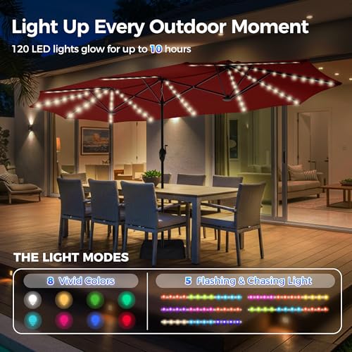 13ft Outdoor Patio Umbrella with Solar Lights
