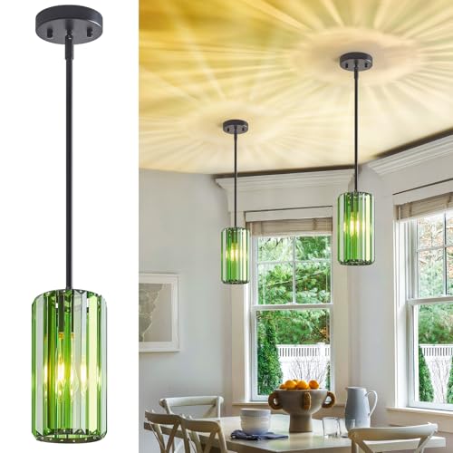 Modern Crystal Pendant Light Mini Dark Green Chandeliers Adjustable Pendant Lights Fixture for Kitchen Island Dinning Room Corridor Bedroom (2 Count)