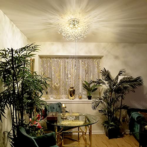Crystal Flush Mount Ceiling Light Fixture with Pull Chain On