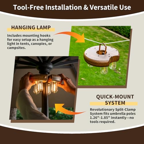 Dark Wood Grain Patio Umbrella Light with Remote Control