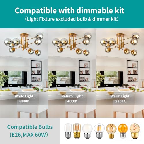 8 Lights Modern Gold Sputnik Ceiling Light Fixture for Living Room