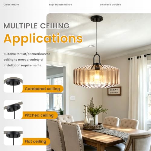 13.78″ Large Glass Pendant Light Mid Century Amber Lighting Fixture