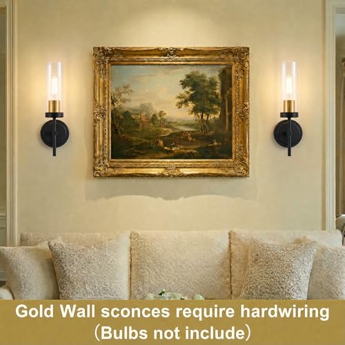 Hardwired Black and Gold Wall Sconce Set of Two Bathroom Sconces
