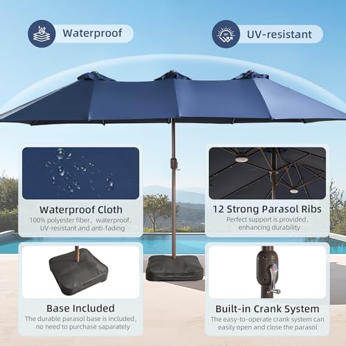 15ft Umbrella Outdoor Patio Solar Lights with Base
