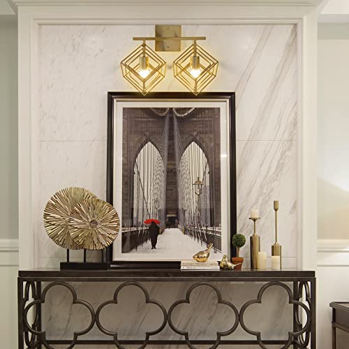 Bathroom Vanity Light with 2 Bulbs Bathroom Light Fixtures Over Mirror with Rotatable 2 Cube Shades Modern Wall Mounted Brushed Brass