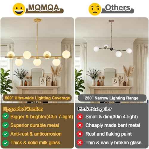 Globe Modern Sputnik Chandeliers for Dining Room Chandelier, 7-Light Dining Room Light Fixture Over Table, Mid Century Linear Chandelier Gold and Milk White Bubble, 43.3 Inch (Bulbs not Included)