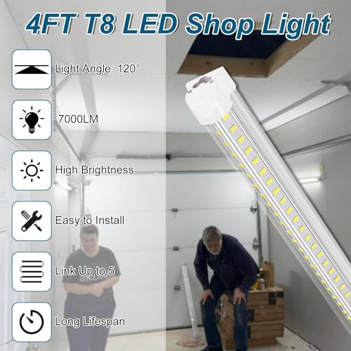 Led Shop Lights 4FT 50W 6500K 7000LM Clear White (10 Count)