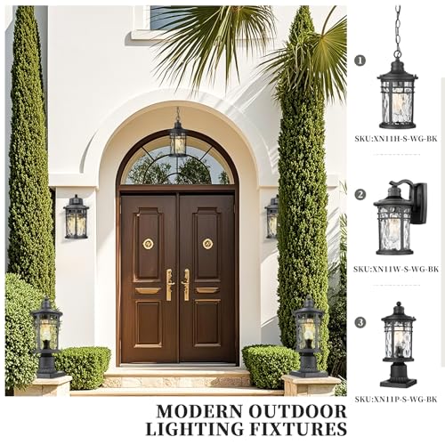 Outdoor Post Lighting Fixtures Pole Lantern Waterproof Aluminum Housing with Water Ripple Glass 16.5 Inch Height Large Size Pillar Light Outdoor for Garden Patio Pathway E26 Socket