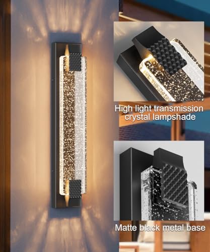 23.6in Black Outdoor Wall Sconces Modern LED Crystal Exterior Lights