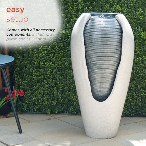 29" Tall Two Tone Ribbed Jar Floor Fountain with LED Lights