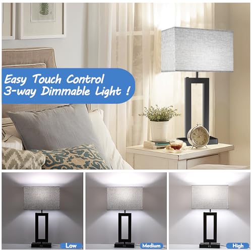 22’’ Tall Set of 2 Touch Control Table Lamp w. 2 USB Ports (2 Count)