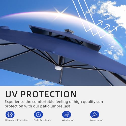 9x9 FT Cantilever Offset Patio Umbrella with Lights & Base