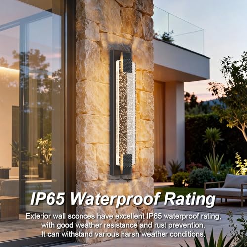 23.6in Black Outdoor Wall Sconces Modern LED Crystal Exterior Lights