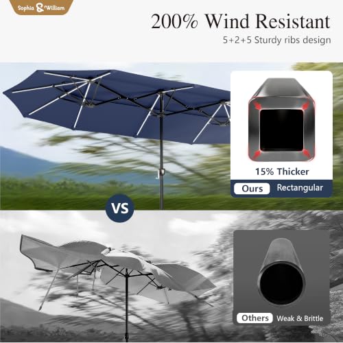 13ft 2 Tier Patio Umbrella with Solar Lights&Base